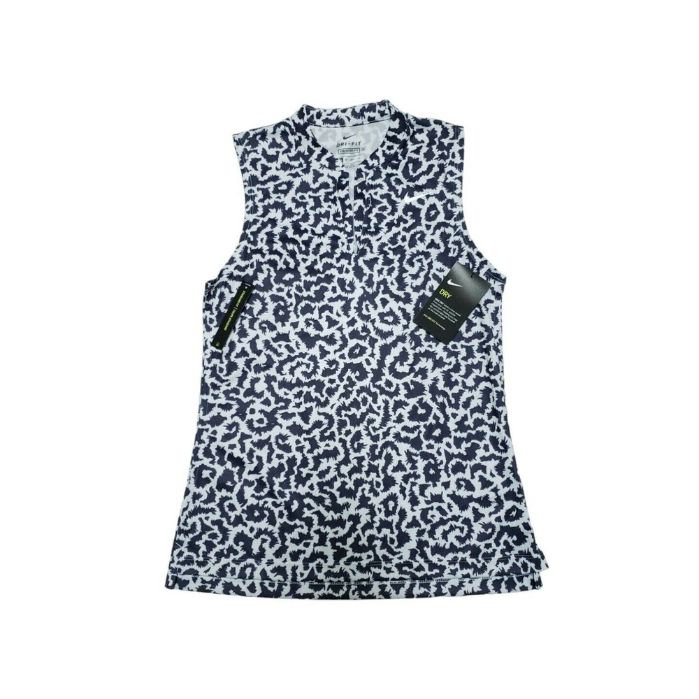 Nike Women's Sleeveless Dri-Fit Golf Victory Polo Black Grey White BV0225-015 XS